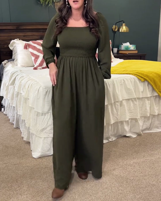 Jumpsuit Gummizugbund Uni Quadrat-Ausschnitt