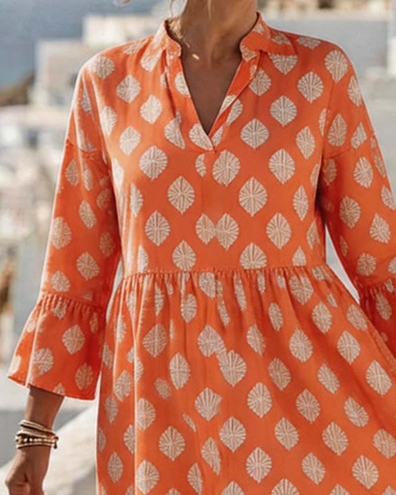 Kleid V-Ausschnitt Gedruckt