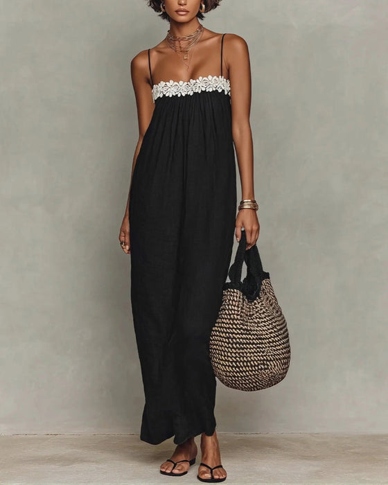 Kleid Kontrastfarbe Gerade Maxi