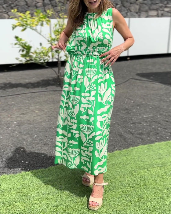 Kleid Ärmellos Lange Taille Gedruckt