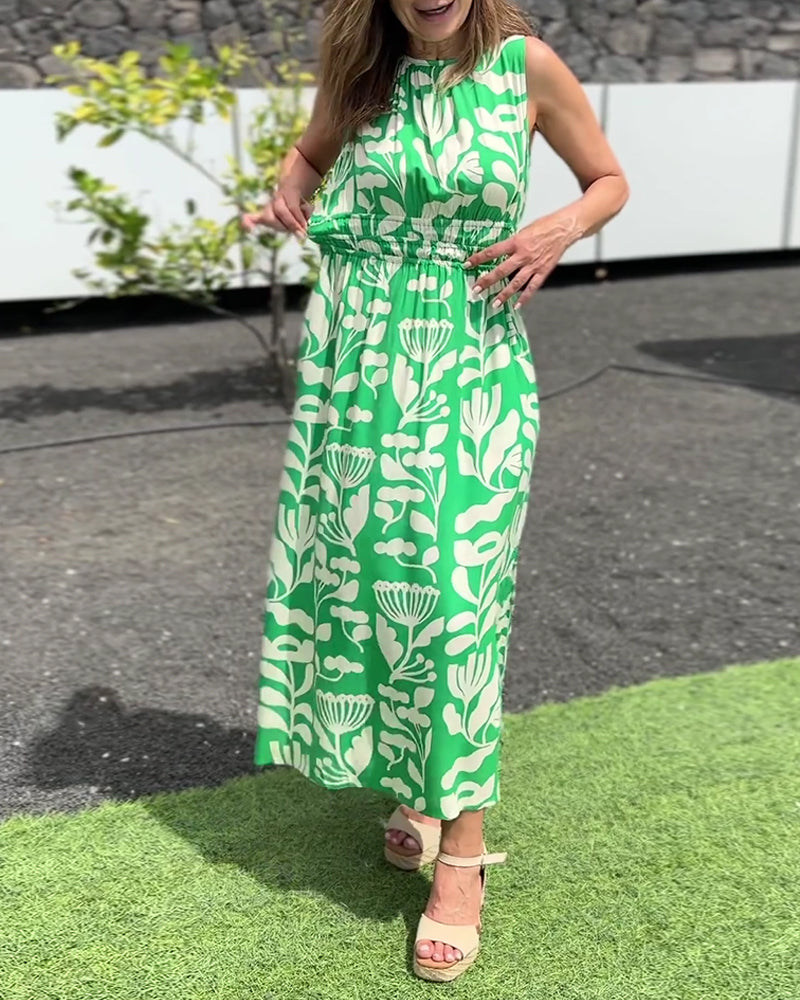Kleid Ärmellos Lange Taille Gedruckt