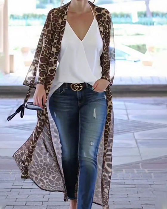 Mantel Lang Leopardendruck Sonnenschützend