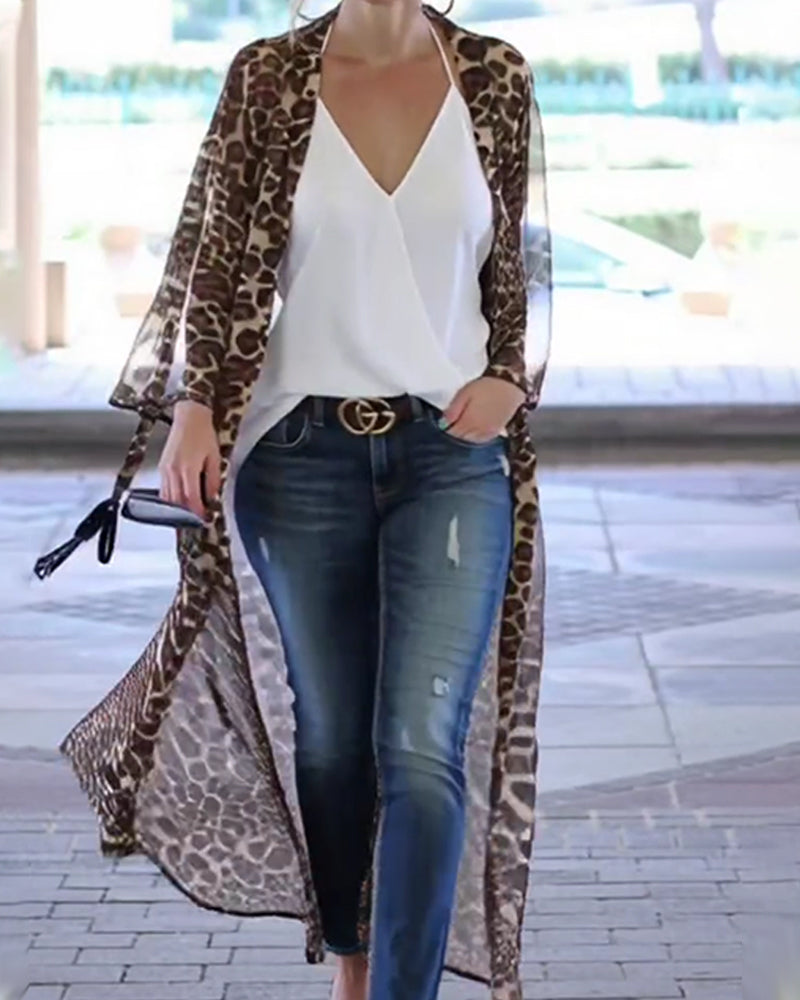 Mantel Lang Leopardendruck Sonnenschützend