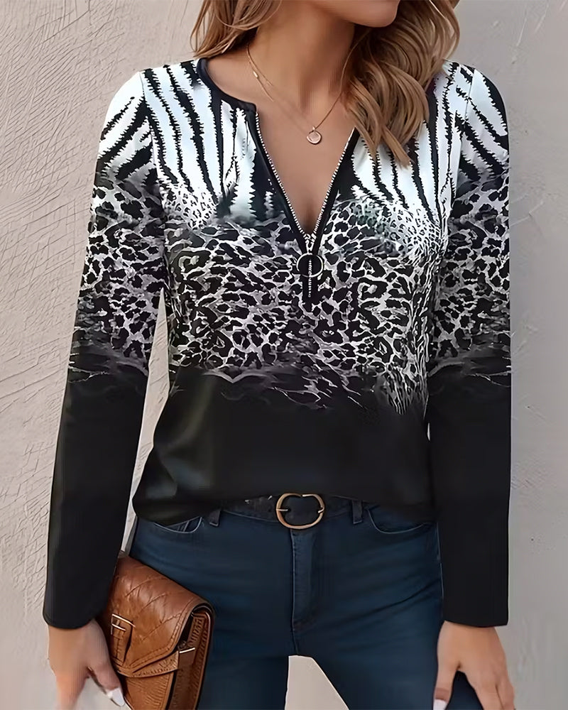 Top Reißverschluss Leopard Und Zebra Druck