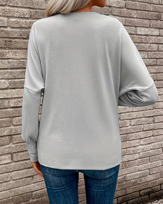 Oberteil Mockneck Knopf Langarm Einfarbig