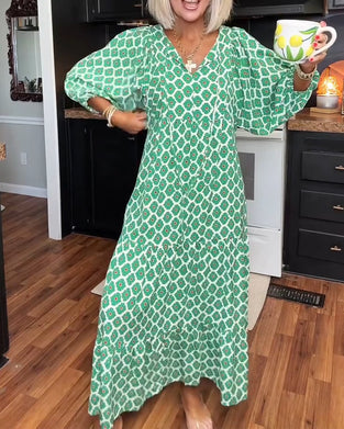 Kleid Diamant Druck V-Ausschnitt Maxi Gestuft