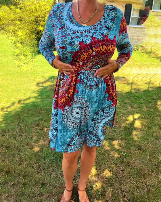 Kleid langarm Kreismuster Taille