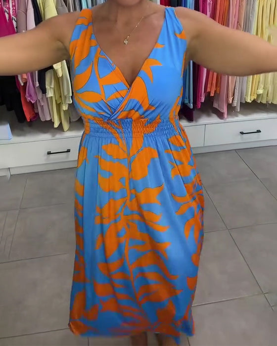 Kleid Ärmellos V-Ausschnitt Elastische Taille Cross Over