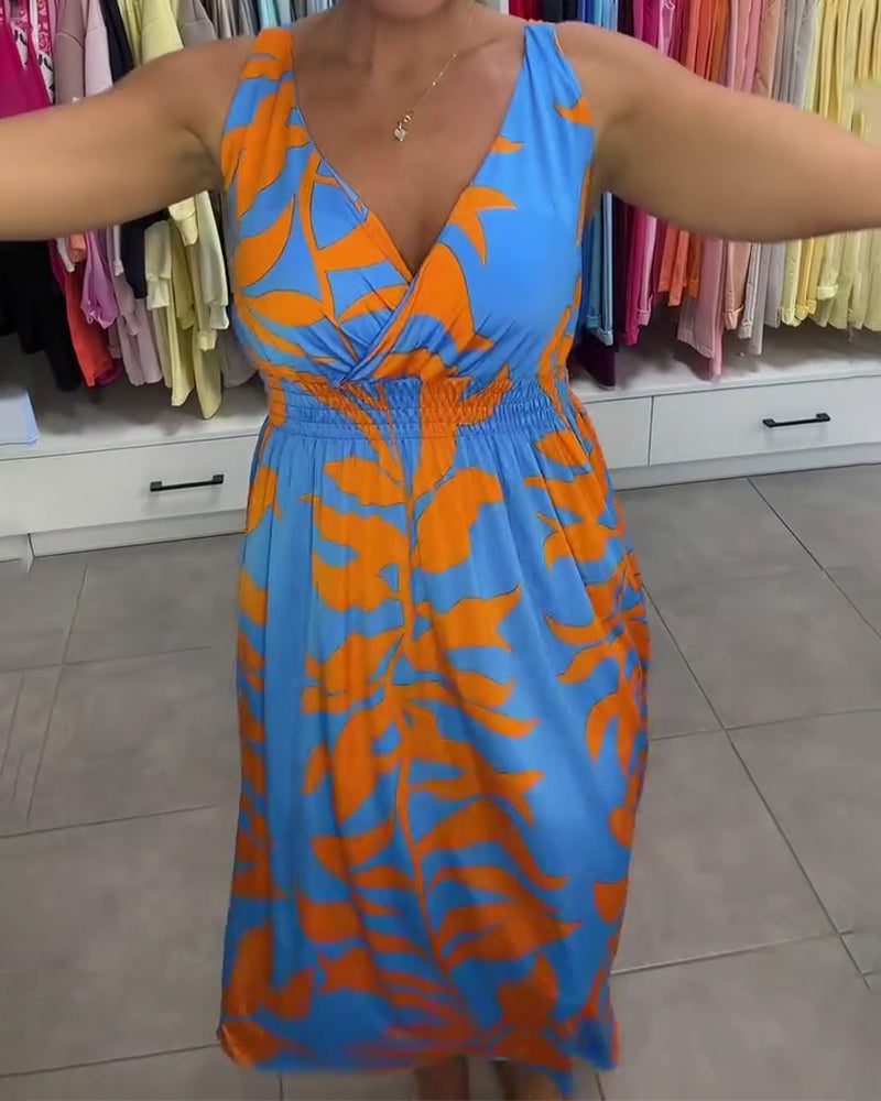 Kleid Ärmellos V-Ausschnitt Elastische Taille Cross Over