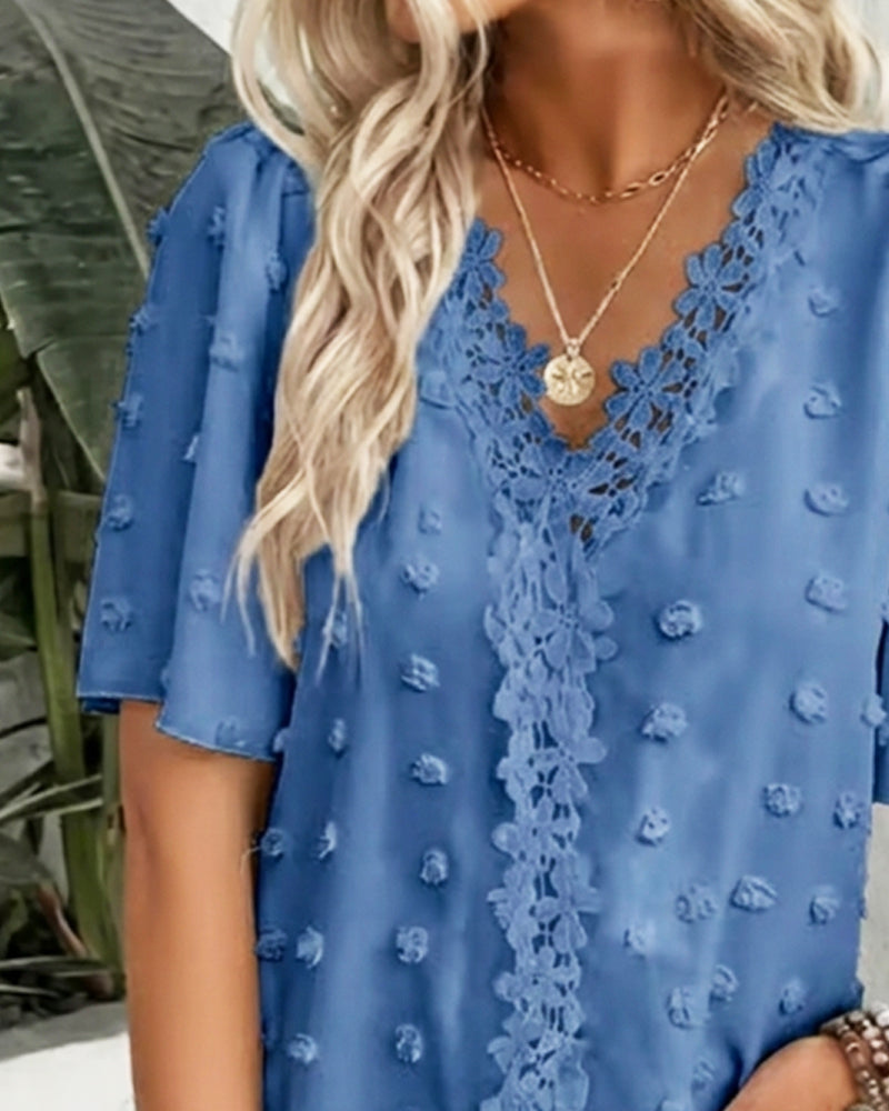 Bluse Zusammengefügt Jacquard Rüschenärmel