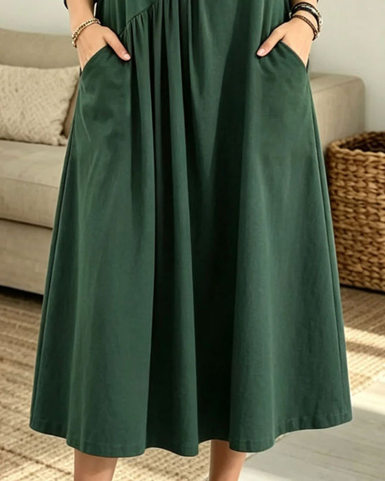 Kleid Rollkragen Gerafft Tasche Maxi