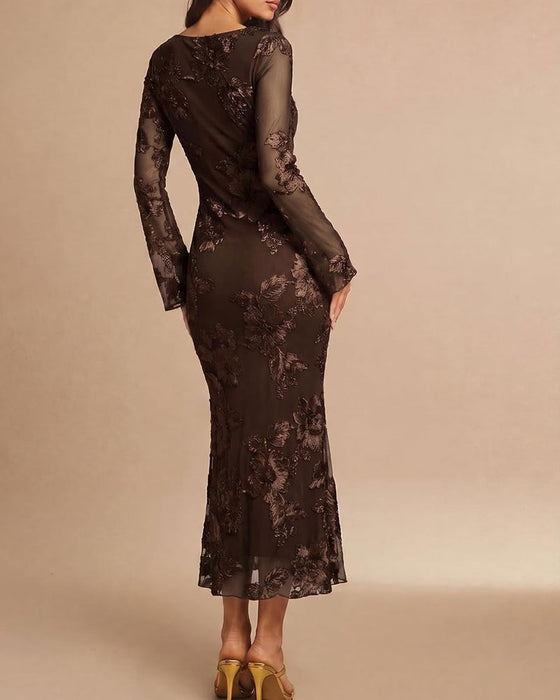 Kleid Mesh Blumig Lang