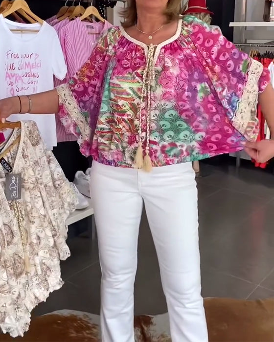 Bluse mit lockerem Schnitt und Boho-Print