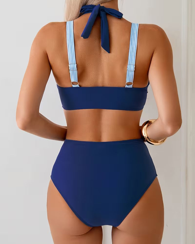 Bikini gestreift Colorblock Zweiteiler