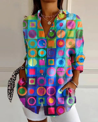 Hemd Bunt Geometrisches Muster Langarm