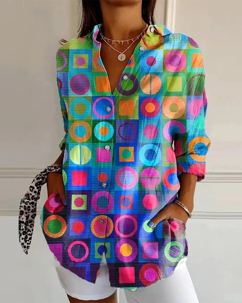 Hemd Bunt Geometrisches Muster Langarm