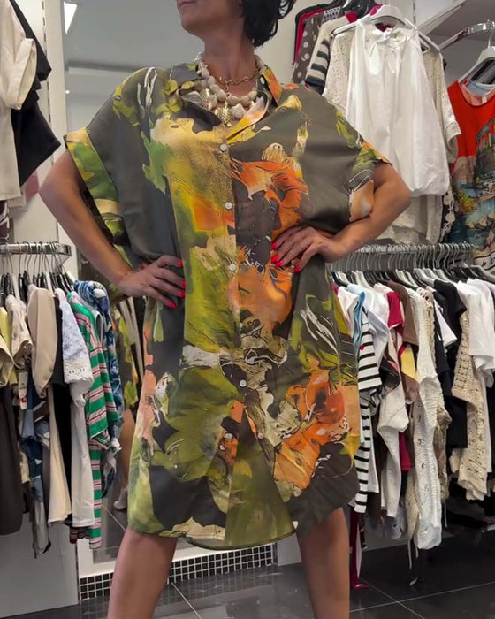 Kleid Hemdkragen Farbblock Schlitz