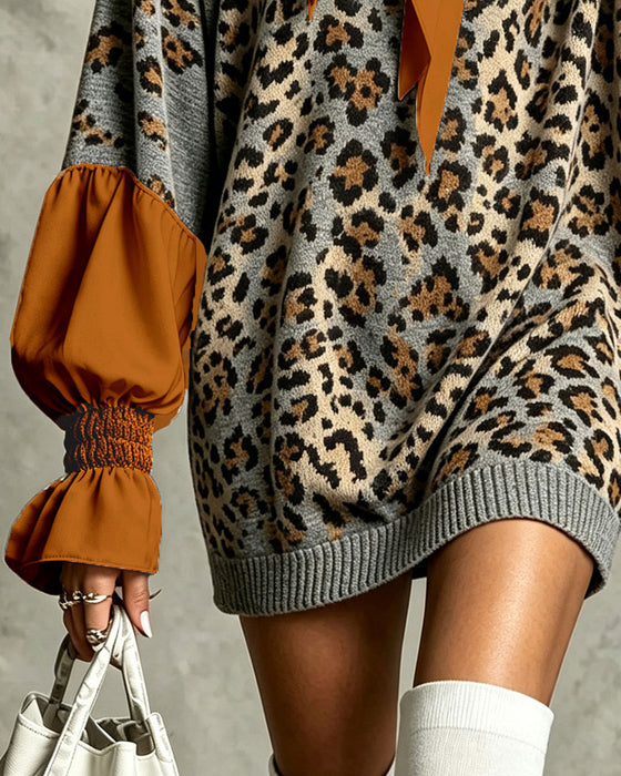 Sweaterkleid Leopard Patchwork Lässig