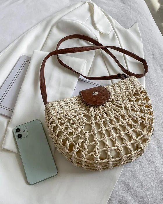 Tasche Boho Halbkreisförmig Hohl Stroh