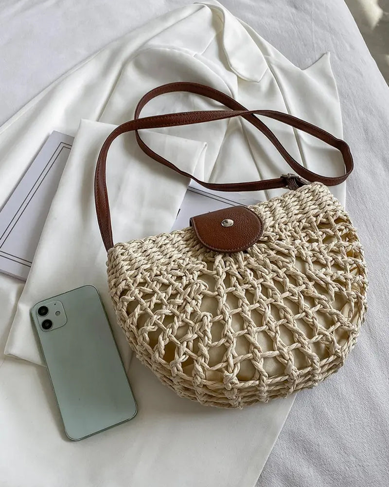 Tasche Boho Halbkreisförmig Hohl Stroh