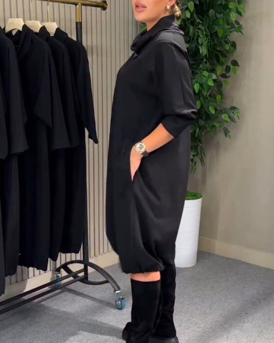 Kleid stylisch 3/4-Arm Ärmel Schalkragen