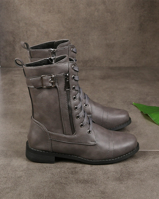 Stiefel Damen Rundkappe Seitlicher Reißverschluss Leder Orthopädisch
