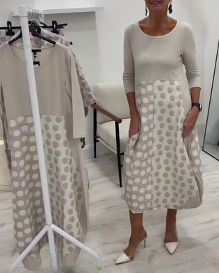 Kleid Rundhals Tupfen Patchwork Tulpe