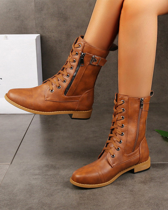 Stiefel Damen Rundkappe Seitlicher Reißverschluss Leder Orthopädisch