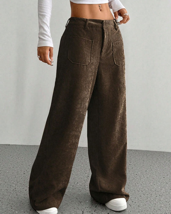 Hose Vorne Hinten Tasche Einfarbig Gerades Bein Lang