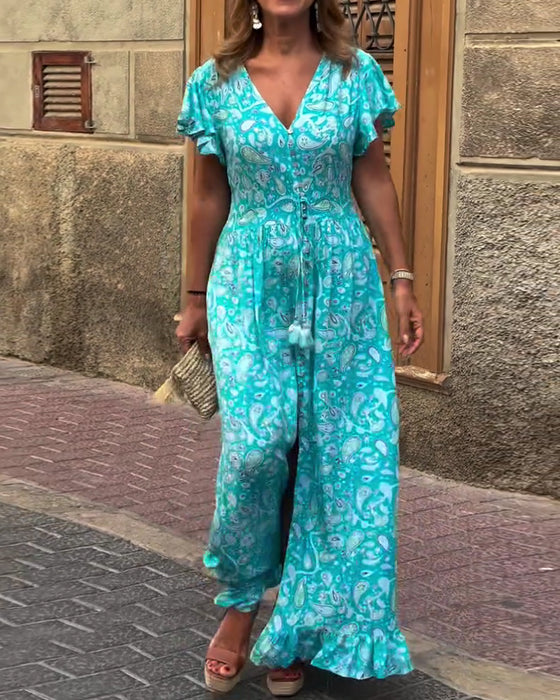 Kleid V-Ausschnitt Rüsche Schnürung