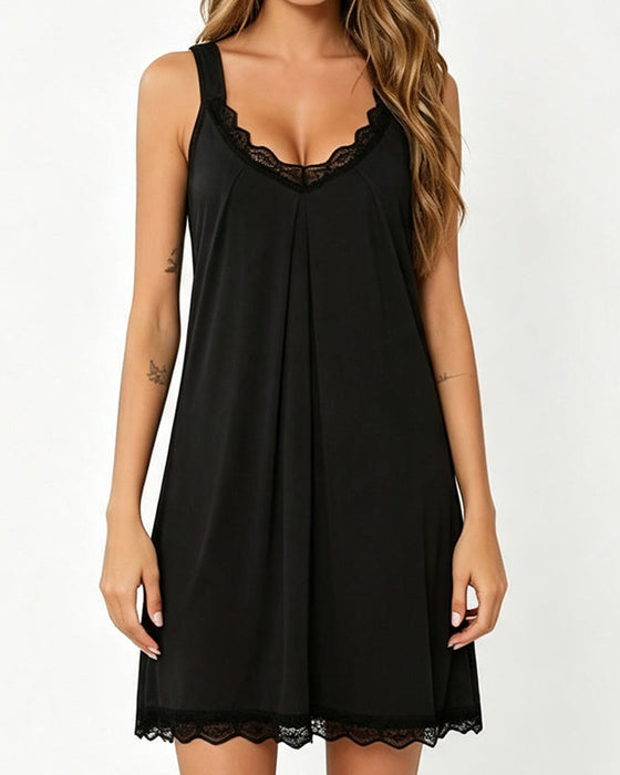 Einfarbige Spitzen‑Schlafkleid