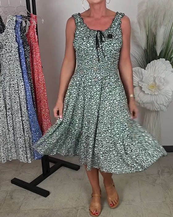 Kleid Blumen Träger Schnürung Taille