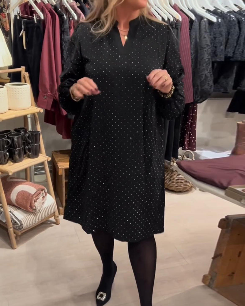 Kleid Topas Strass Laternenärmel Locker