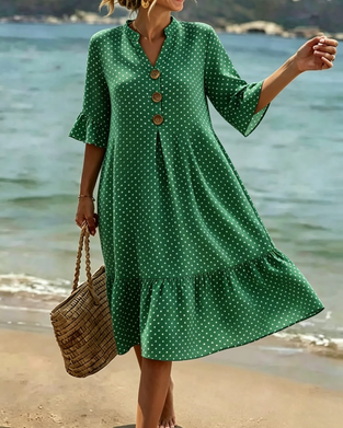 Kleid Polka Dot V-Ausschnitt Rüsche Ärmel