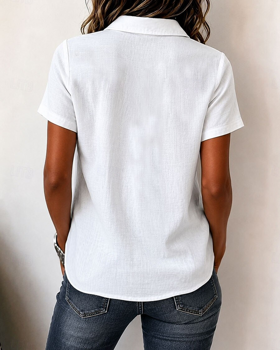 Bluse Revers Drei-Knopf Kurzarm