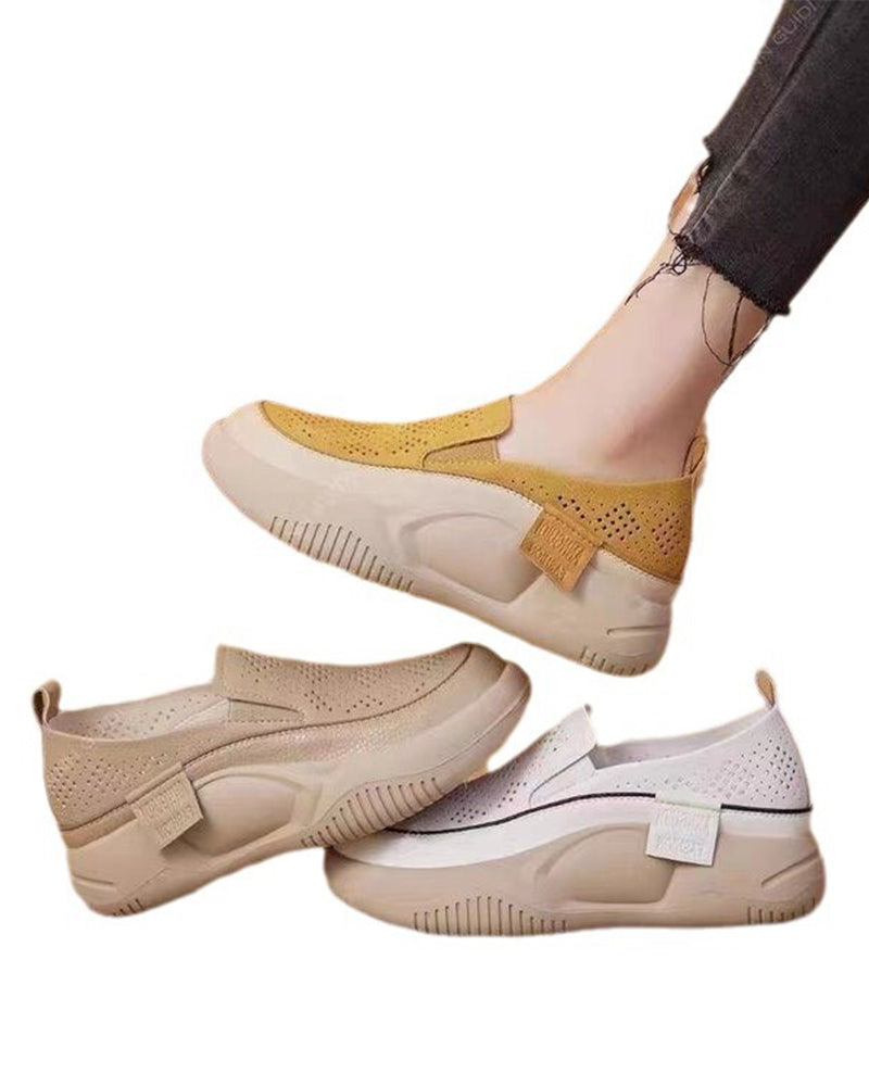 Schuhe Dick Sohle Damen Durchbrochen Loafers Runde Zehe Kappe