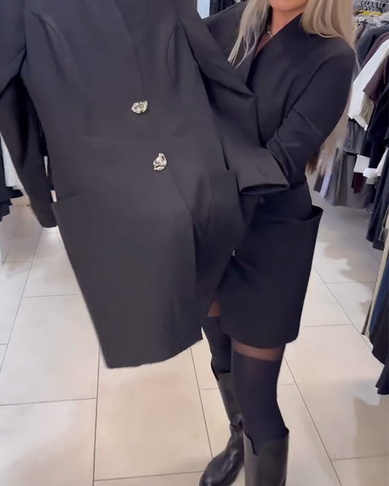 Kleid Stehkragen Metallknopf Anzug