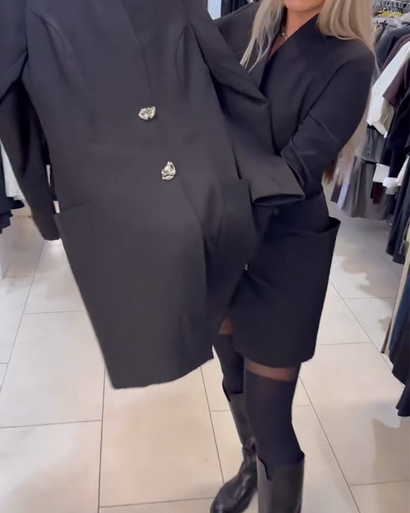 Kleid Stehkragen Metallknopf Anzug