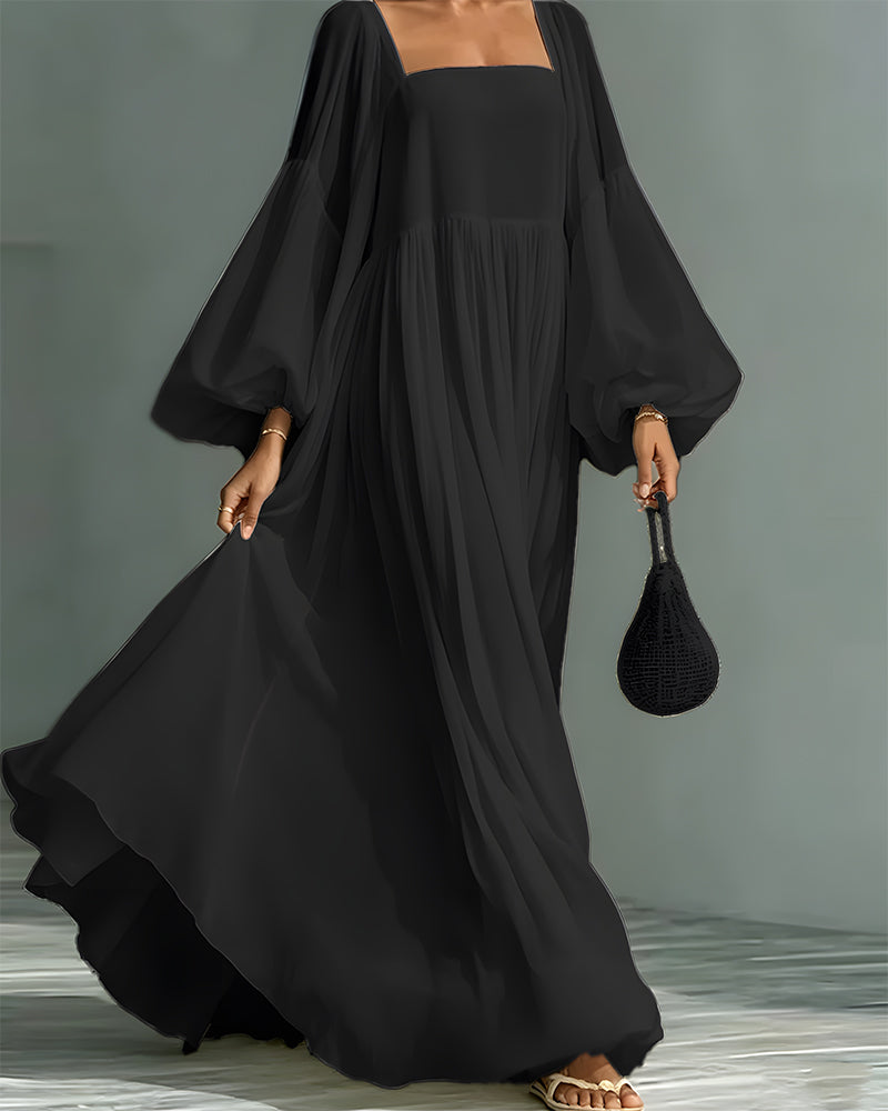 Kleid Quadratischer Ausschnitt Puff Ärmel Fee Maxi