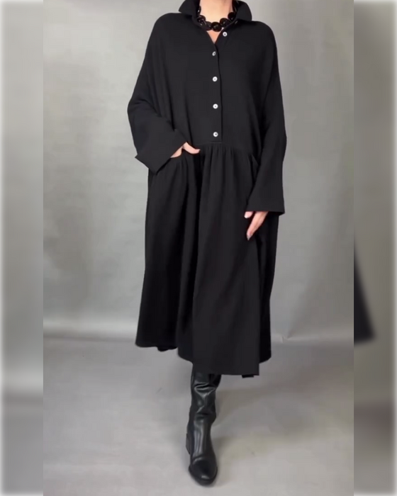 Oversized A-Linien Kleid Mit Revers Und Knöpfen