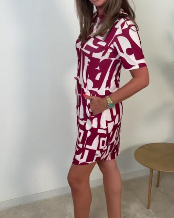 Kleid Geometrischer Druck Kurzarm Mini