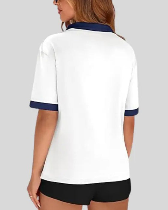 T-Shirt Polo Kragen Farbblock Kurzarm