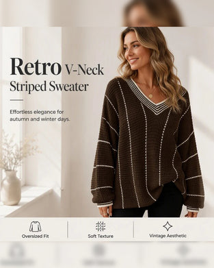 Pullover Sweater Lässig Loose Fit Streifen