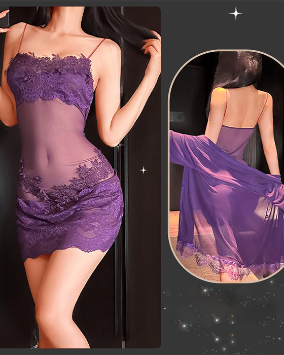 Nachthemd-Set einfarbig gerüscht