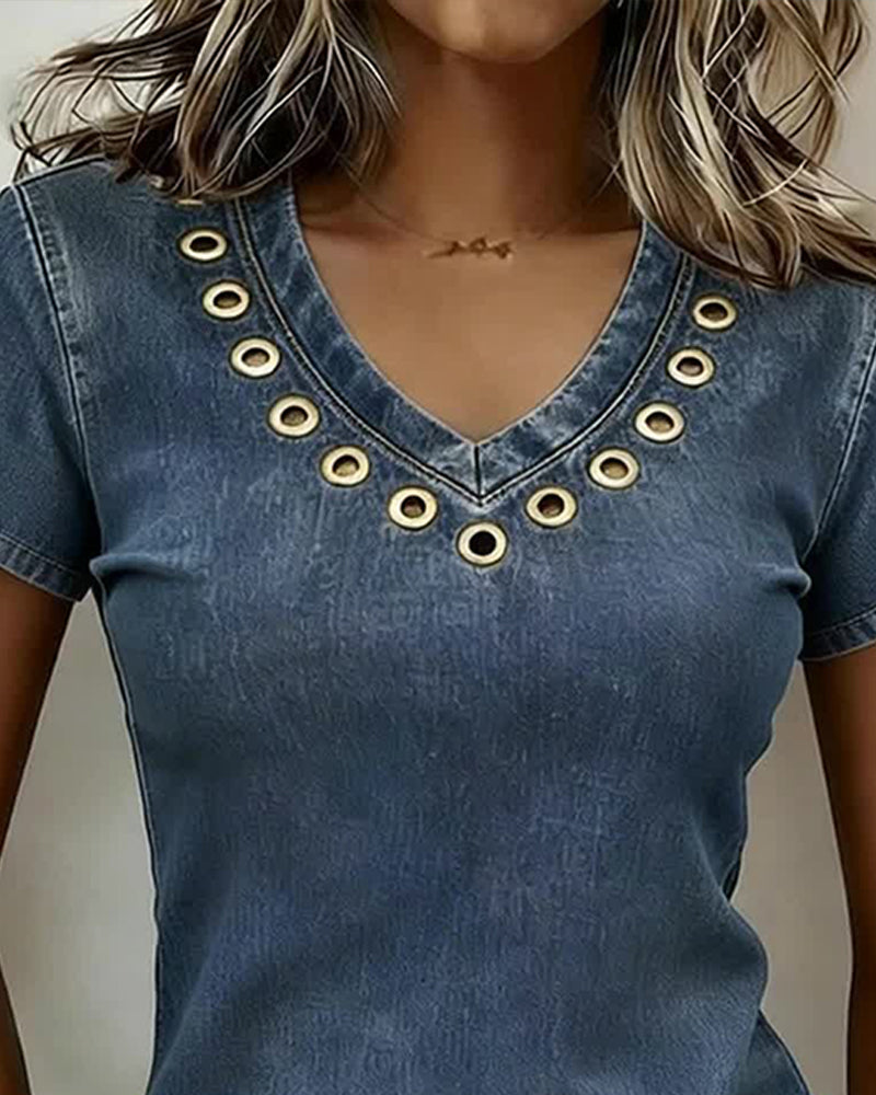 Top ausgeschnitten V-Ausschnitt Kurzarm