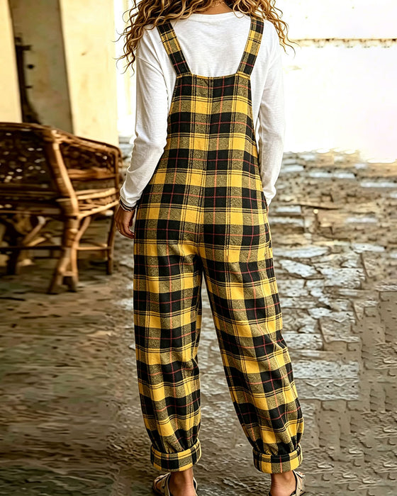 Jumpsuit Kariert Knopf Tasche