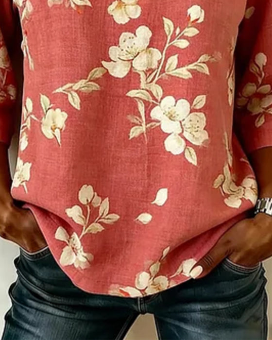 Bluse Blumenprint Seitenknopf 3/4-Arm