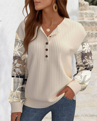 Sweatshirt Casual mit Blumenprint und Patchwork