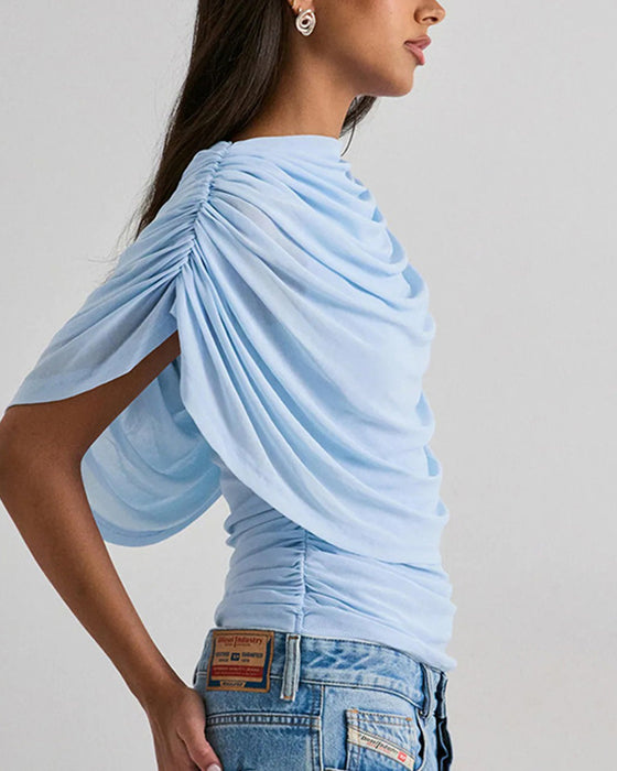 Bluse Mesh Schal Hals Drapiert Slim Fit