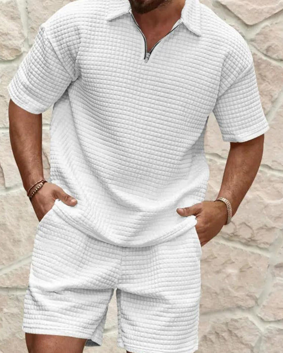 Set Polo Kragen Reißverschluss Waffel Textur Shorts